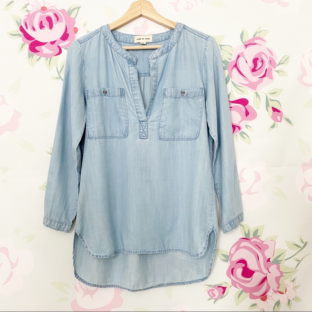 Light Blue Denim Tunic Top with Pockets